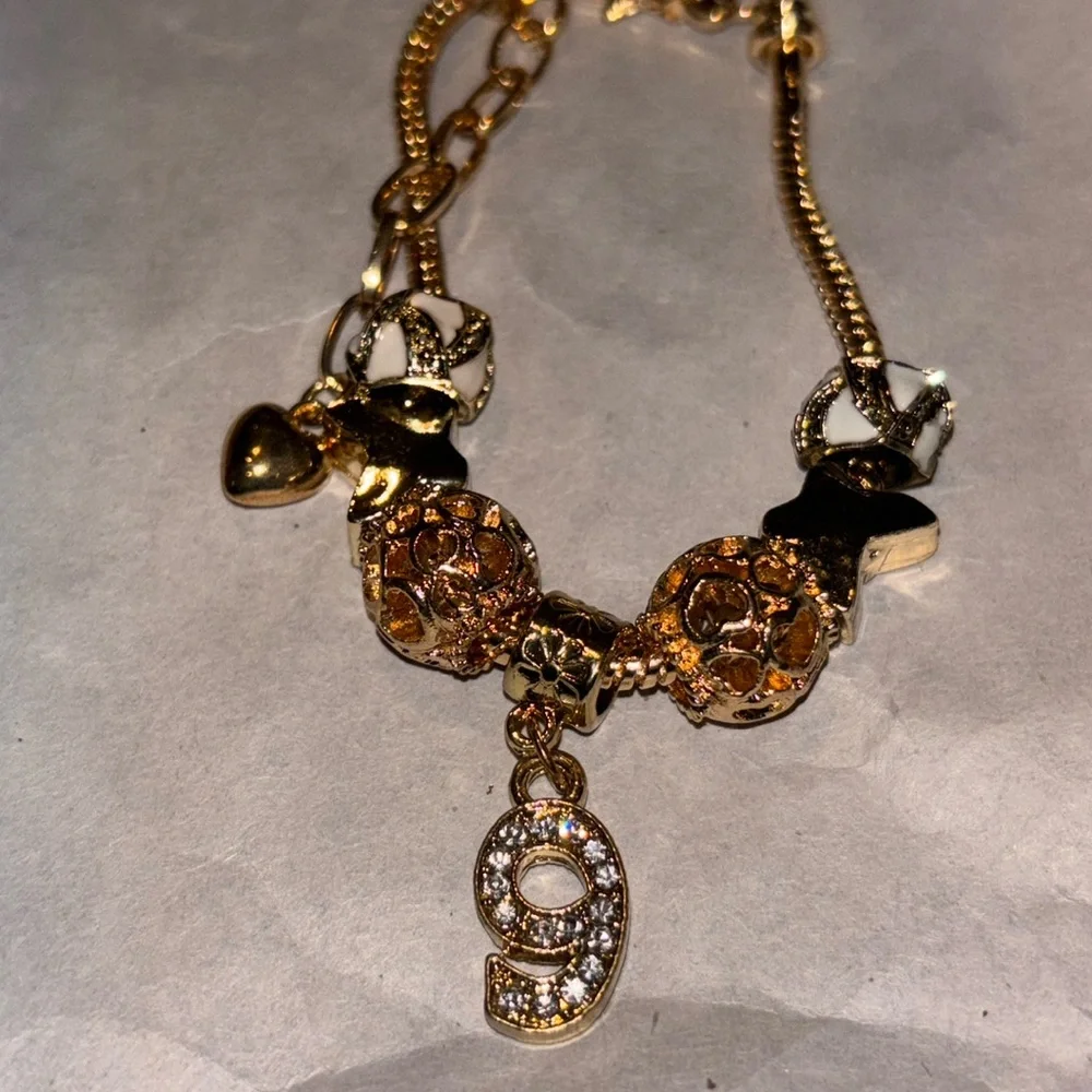 9 yr old girl jewelry gift set Gold NecklacePendant and charm bracelet …